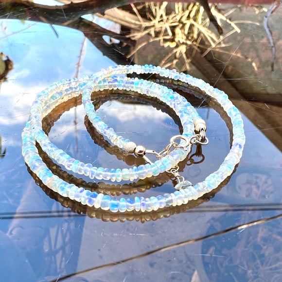 Rainbow Natural Untreated Welo Opal Necklace Handmade Solid 14K Yellow Gold - Picture 8 of 11